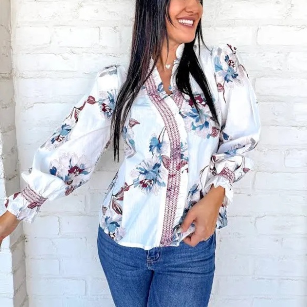 Floral White Blouse